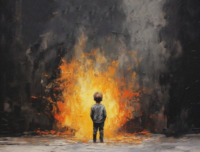 Peinture minimaliste à coups de pinceau impasto, portrait innocent - F. Abderrahim