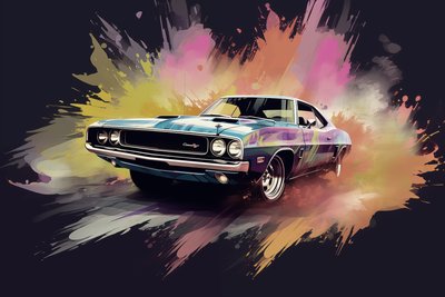 Vieille voiture américaine, années 70 et 60, peinture abstraite - F. Abderrahim
