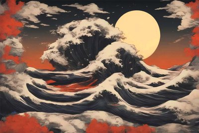 Mer agitée dans un paysage marin de style asiatique - F. Abderrahim