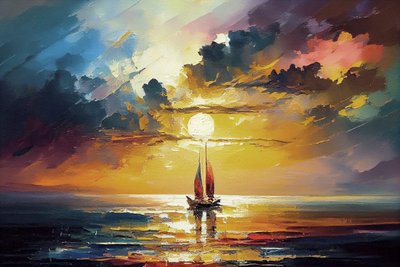 Voilier, coucher de soleil orange - F. Abderrahim