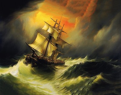 Navire dans une tempête en mer, style de peinture de William Turner - F. Abderrahim