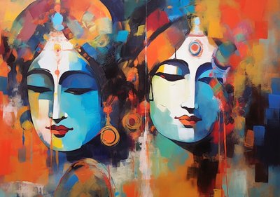 Shiva Shakti, peinture moderne, acrylique sur toile - F. Abderrahim