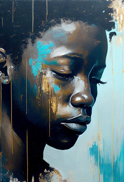 jeune homme africain abstrait sur toile, art mural - F. Abderrahim