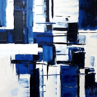 Expressionnisme abstrait composition géométrique grille noire et bleue - F. Abderrahim