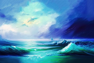 Peinture abstraite de paysage marin, couleurs pastel - F. Abderrahim
