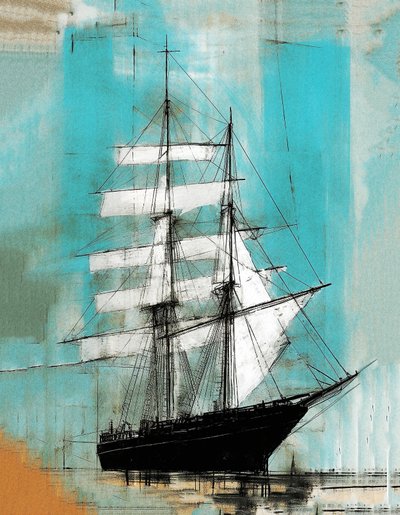 Peinture de navire audacieux, style Motherwell - F. Abderrahim
