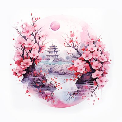 Jardin traditionnel japonais avec des fleurs - F. Abderrahim
