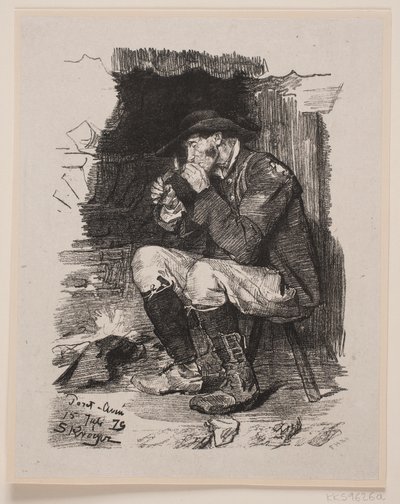 Un homme allume sa pipe - F. Hendriksen