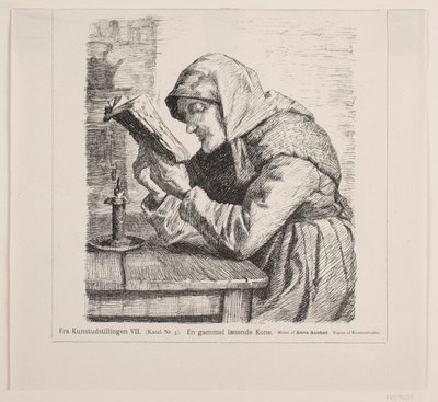 Une vieille femme lisant - F. Hendriksen