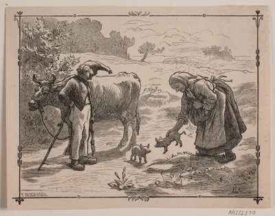Illustration du conte populaire "Les trois petits cochons rouges" - F. Hendriksen