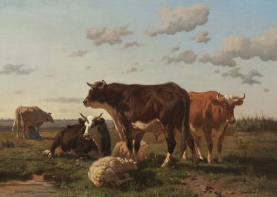 Bétail et moutons dans un paysage, 1850 - F. Jurnet