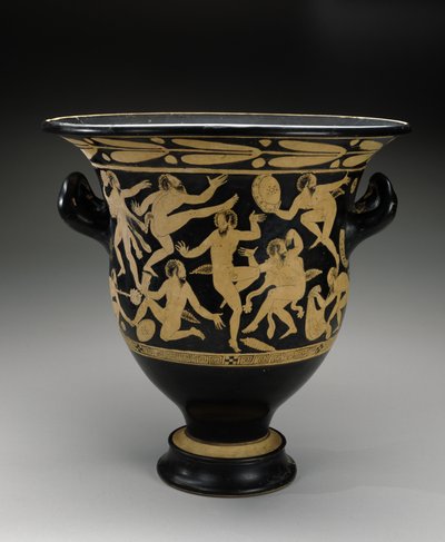 Cratère en cloche à figures blanches avec satyres dansants, 400-351 av. J.-C. - Faliscan