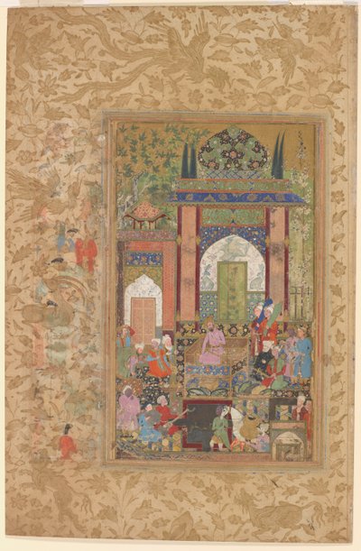 Babur reçoit un courtisan, vers 1580-85 (aquarelle et or sur papier) - Farrukh Beg