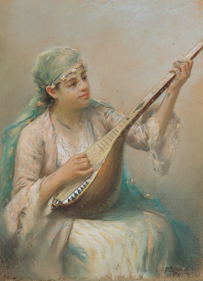 Femme jouant du luth - Fausto Zonaro