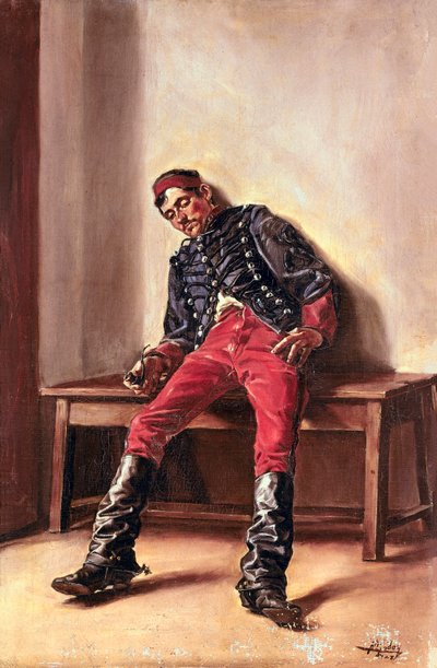 Le cachot. Un soldat prisonnier dormant dans sa cellule. Peinture de Federico Godoy y Castro - Federico Godoy y Castro