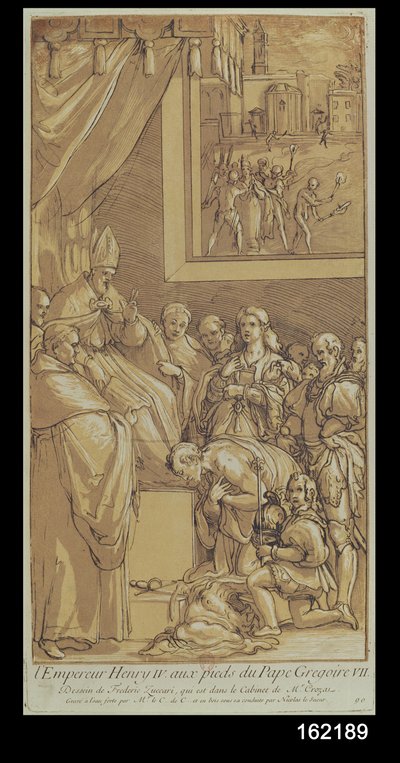 Empereur Henri IV (1050-1106) aux pieds du pape Grégoire VII (1020-85) gravé par Nicolas Le Sueur (1691-1764) - Federico Zuccari or Zuccaro