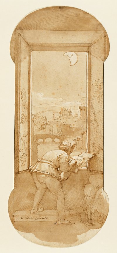 Taddeo dessinant au clair de lune dans la maison de Calabrese - Federico Zuccaro