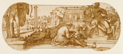 Taddeo dans la cour du Belvédère au Vatican, dessinant le Laocoon - Federico Zuccaro