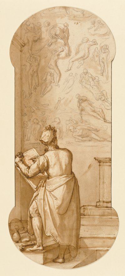 Taddeo dans la chapelle Sixtine dessinant le 