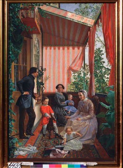 Portrait de famille sur le balcon - Fedor Mikhailovich Slavyansky