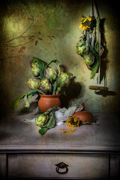 Nature morte rustique aux artichauts - Felice Angelino