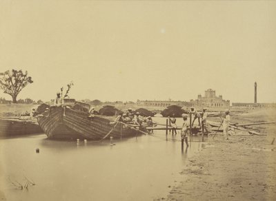 Pont de bateaux sous le collège Martinière sur la rivière Gomti - Felice Beato