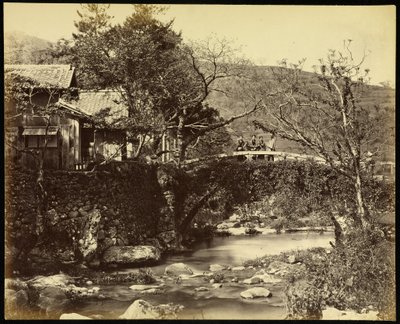 Maison de thé et pont sur la route du Tokaïdo - Felice Beato