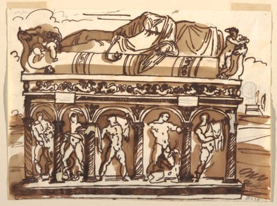 Dessin, sarcophage romain du musée du Vatican, vers 1820 - Felice Giani