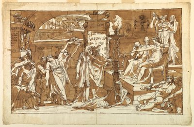 Dessin, Hadès ; Perséphone dans le monde souterrain (offrande à Proserpine), vers 1820 - Felice Giani