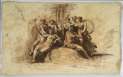 Dessin, Autoportrait de Felice Giani ; recto :  Muses assises sous un arbre, fin XVIIIe-début XIXe siècle - Felice Giani