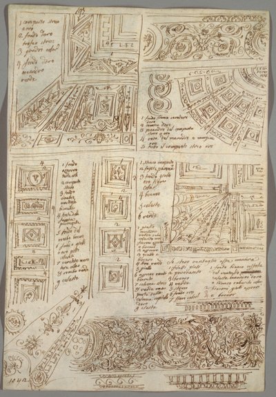 Quatre études décoratives de plafonds; Verso: Études anatomiques - Felice Giani