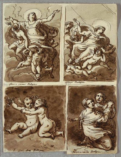 Lunette avec Saint Pierre et Saint Paul avec Saint Matthieu et le prophète Isaïe, étude d