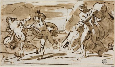 Polyphème lançant des rochers sur les fuyards Acis et Galatée (recto); Polyphème jouant de ses pipes pour Galatée (verso) - Felice Giani