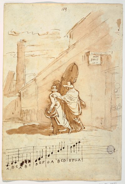 Recto : Trois musiciens devant l