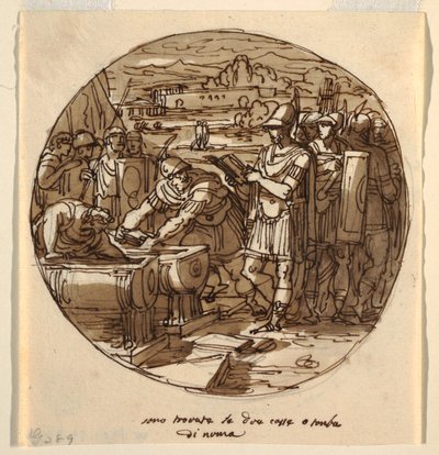 Récupération des livres du tombeau de Numa, Sala di Numa Pompilius, Palazzo Milzetti, Faenza - Felice Giani