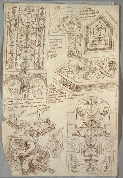 Six études décoratives ; Verso, étude anatomique - Felice Giani