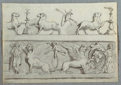 Deux frises avec béliers, candélabres, trophées et putti - Felice Giani