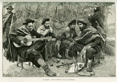 Un payador, duel en vers de chanteurs ambulants. Gravure par Myrbach, pour illustrer l