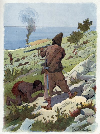 Robinson Crusoé tue les sauvages qui poursuivent Vendredi - Felicien baron de Myrbach Rheinfeld