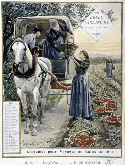Cueillette des fraises - par Myrbach, calendrier 