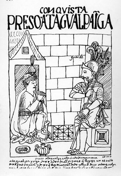 Atahualpa Inca dans sa prison à Cajamarca - Felipe Huaman Poma de Ayala