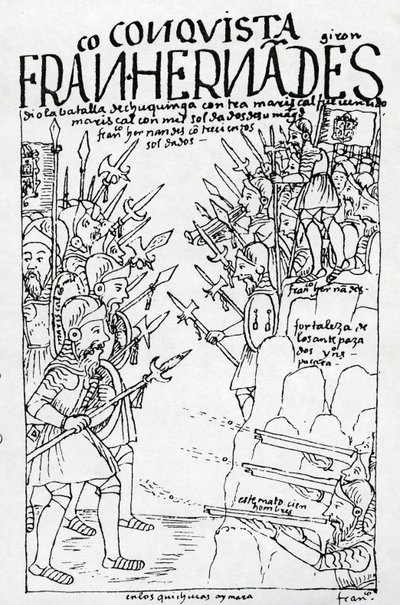 Les forces rebelles de Francisco Hernandez Giron battent les hommes du roi à la bataille de Chuquinga - Felipe Huaman Poma de Ayala