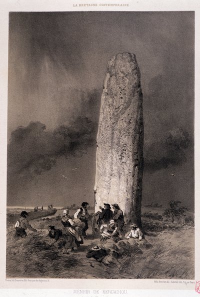 Paysans autour du menhir de Kergadiou (Finistère) - dans "La Bretagne contemporaine", ill. par Félix Benoist, éd. Charpentier, Paris - Felix Benoist
