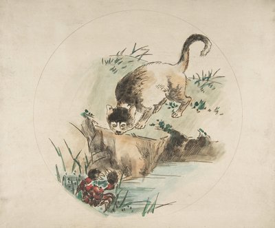 Décoration pour une assiette : Un chat chassant un crabe, 1850-1914 - Felix Bracquemond