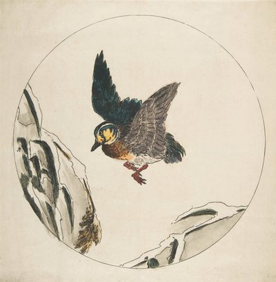 Décoration pour une assiette : Un canard volant au-dessus de branches enneigées, 1850-1914 - Felix Bracquemond