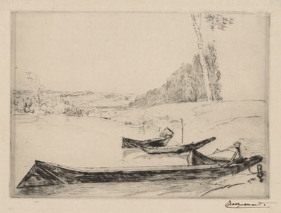 Petits bateaux de ferry sur les rives de la Seine, vers 1858 - Felix Bracquemond