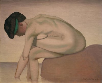 Baigneuse assise de profil sur un rocher - Felix Edouard Vallotton
