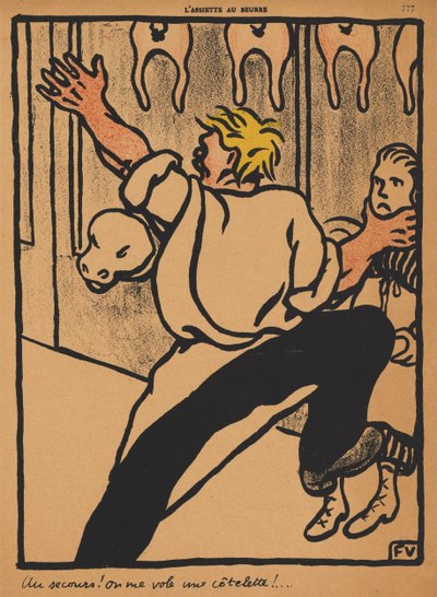 Crimes et châtiments XX, 777 : Aidez-moi ! Mes côtelettes sont volées !, 1869 - Felix Edouard Vallotton