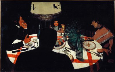 Dîner, effet de lampe - Felix Edouard Vallotton