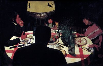 Dîner, effet de lampe. Représentation du peintre entourant sa femme et ses beaux enfants - Felix Edouard Vallotton